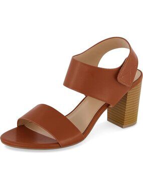 Women's Cognac Talent Cut Out Heel Sandal Block Heels Adjustable Back Strap